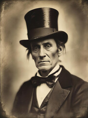 A vintage portrait of a man whose face is so drawn and skinny, that he resembles a skeleton