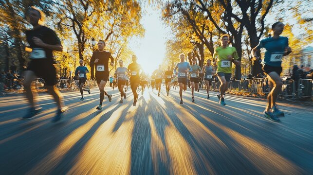 Energetic group of professionals running a charity marathon, enthusiastic and dedicated. Non-profit organizations, fitness events, community programs.