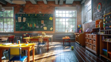 Fototapeta premium Classroom with interactive math puzzles and activities.