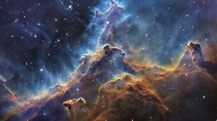 Naklejka premium Illustration of a space cosmic background of supernova nebula and stars, glowing mysterious universe