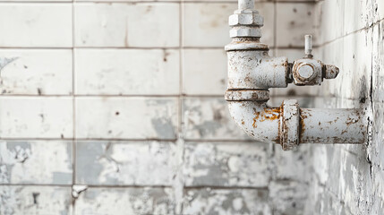 Worn grey pipe in an old bathroom