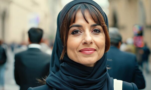 Iranian Woman Turning Heads in Bustling City Street