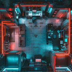 Futuristic Cyberpunk City Battle Map for DnD, Detailed Top-Down RPG Map, High-Resolution Sci-Fi Background for Virtual Tabletop Games, Neon-Soaked Urban Setting for Cyberpunk Campaigns and Adventures
