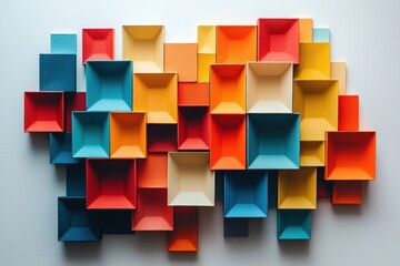 Colorful geometric wall art with layered boxes