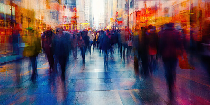 Puzzled Paths: Crowded sidewalk with individuals navigating life's complexities.