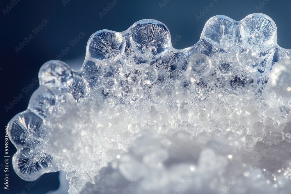 Sticker Close-Up of Icy Formations with Intricate Patterns and Bubbles