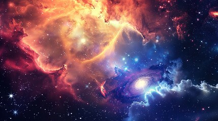 Fototapeta premium Illustration of a space cosmic background of supernova nebula and stars, glowing mysterious universe