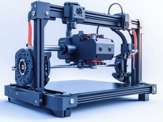 Fototapeta premium Cutting-edge 3D printers illuminate a modern workspace with vibrant lighting and innovative technology in action