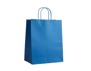 Blue paper shopping bag, PNG file of isolated cut-out object on transparent background