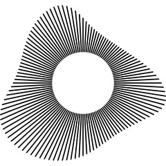 Radial wave sound lines. Circular frame. Sound circle ring. Wavy round frame. Radial rays symbol. Wavy geometric design element. Equalizers, radial spectrum.
