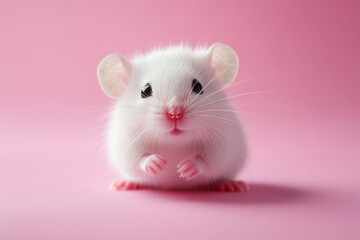 Cute mouse on a pink background. A charming pet.