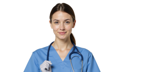A nurse is depicted on a transparent PNG background for an isolating effect