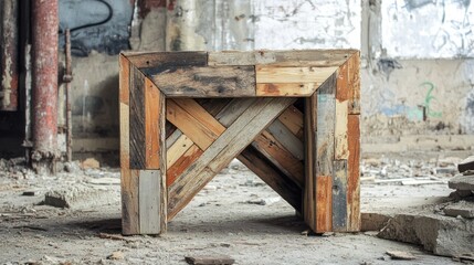 Rustic Wooden Stool in a Derelict Building