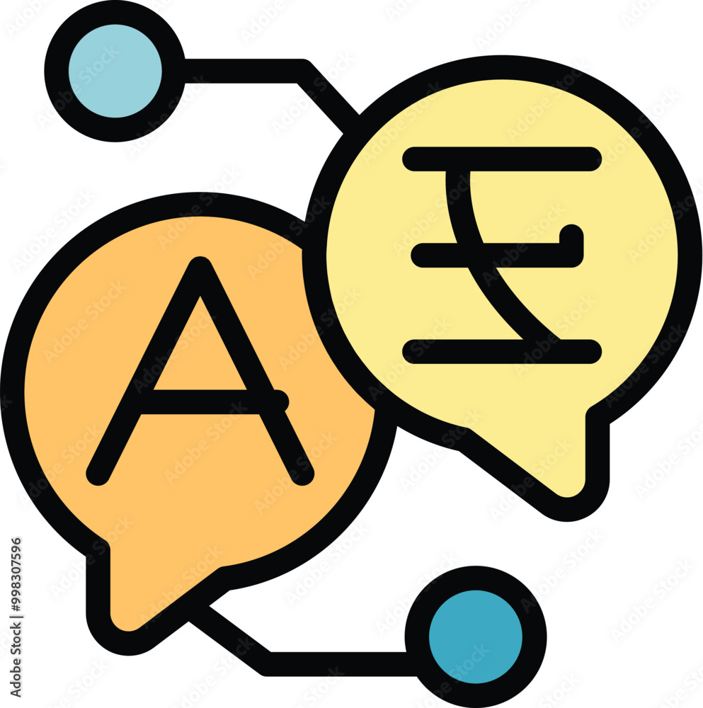 Poster language learning app icon featuring speech bubbles with letters a and e, representing different lan