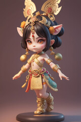 Fototapeta premium Chibi style asura from chinese mythology god of wealth