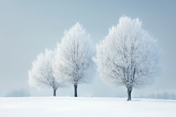Three Frosty Trees in a Snowy Landscape