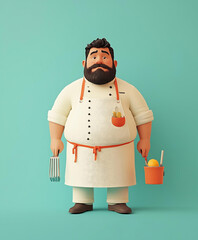 Friendly Cartoon Chef Ready to Cook with Kitchen Utensils
