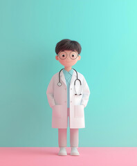 Cheerful Cartoon Doctor with Glasses and Lab Coat on Vibrant Background