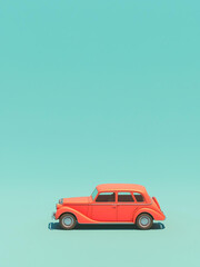 Mint Condition Classic Car with Rounded Fenders and Prominent Grille Against a Soft Teal Background
