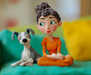 Animated Model of Female Character and Dog