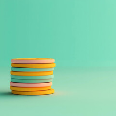 Vivid Stacked Discs Against a Teal Background with Warm Gradient Colors