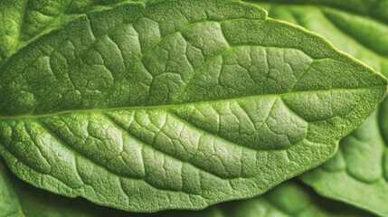 Obraz premium Close-up of a Green Leaf with Visible Veins and Texture