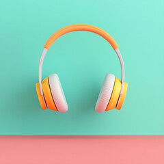 Vibrant Floating Headphones Against Dual Tone Background