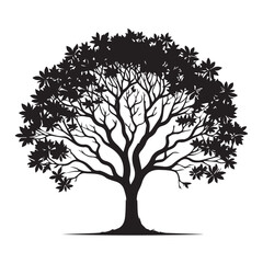 Obraz premium Tree silhouette. Big tree vector silhouette design. Tree with root vector illustration. Tree logo, icon black and white.