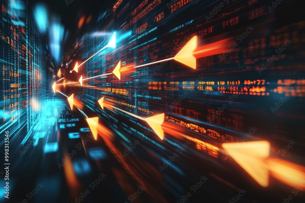 Fototapete dynamic digital arrows illustrating data flow and movement