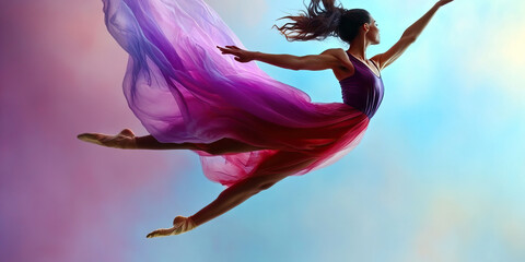 Dancer's Grace: A graceful dancer leaps effortlessly through the air, their focus and control evident in every movement.
