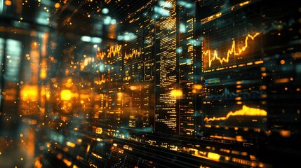 Abstract digital financial data visualization with glowing elements