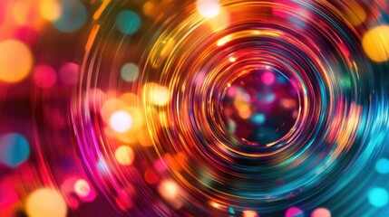 Vibrant multicolored aperture backdrop featuring radiant halo rings