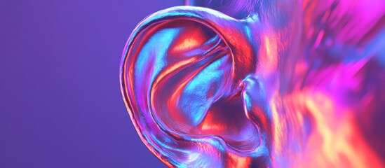 Surreal 3D illustration featuring a holographic ear embodying the concept of auditory hallucinations