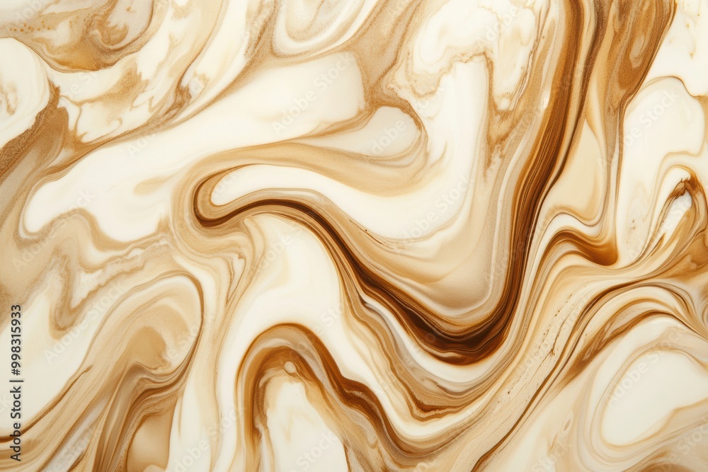 Poster swirling coffee and cream create a flowing marbled pattern, showcasing beautiful shades and textures