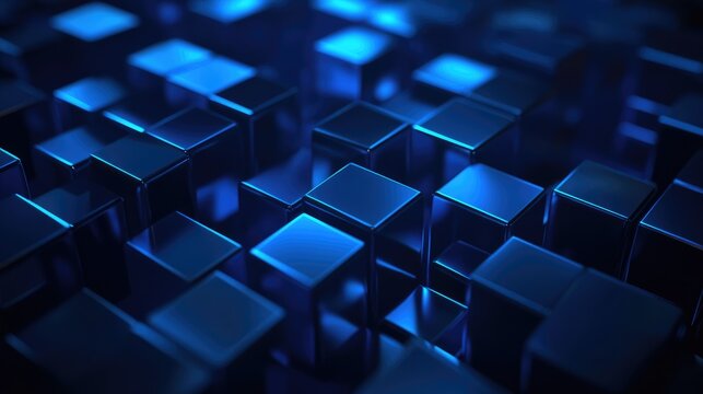 Glowing blue geometric shapes create a luminescent effect on a dark background perfect for themes related to technology and innovation