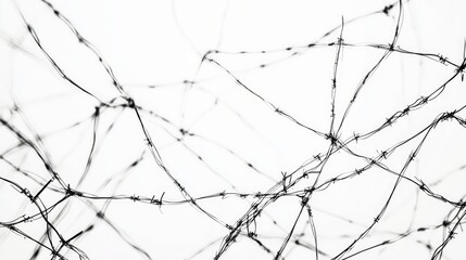 Fototapeta premium Tangled distorted wires from a damaged chainlink fence against a white background