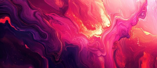 Vibrant abstract digital illustration featuring fluid art Marble like texture with shades of red pink and purple enhanced by a striking neon glow