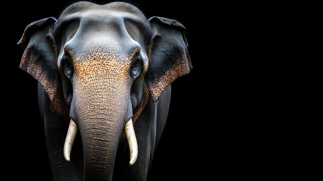 Isolated Asian elephant head on a dark background with clipping path Concept of wildlife and nature
