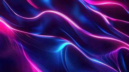 Obraz premium Abstract futuristic backdrop featuring luminous neon lines with waves in rapid motion