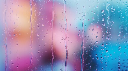 Obraz premium Bubble water drop dew on glass window blurred rainbow colorful background