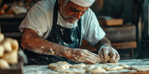 Baker's Touch: A baker meticulously shapes dough, their deft movements and satisfied expression on full display.