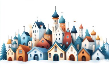 Fototapeta premium A colorful city in cartoon style