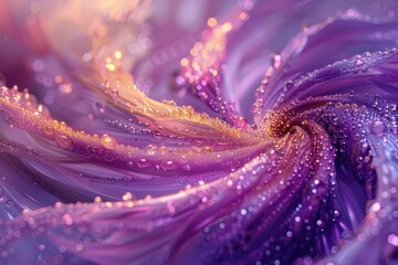 Obraz premium Abstract Purple and Gold Swirl with Dewdrops - Fluid Art