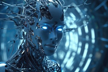 Robotic artificial intelligence head with wires