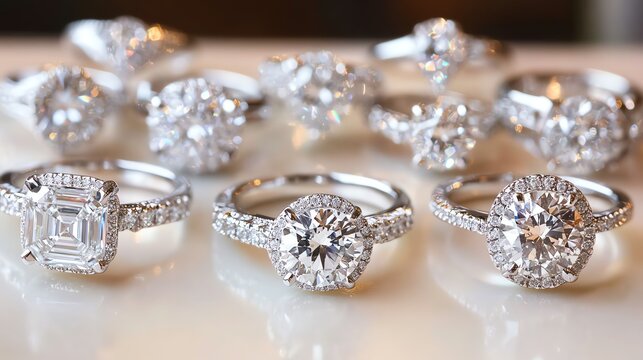 A stunning collection of silver rings with brilliant diamonds, showcasing elegance and luxury for any special occasion.