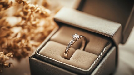 Elegant diamond ring displayed in a plush jewelry box, perfect for capturing the essence of love and commitment.