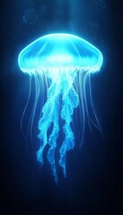 Fototapeta premium Glowing jellyfish in the dark depths of the sea