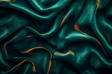 Fototapeta premium Elegant Emerald Green Velvet Fabric with Luxurious Gold Accents