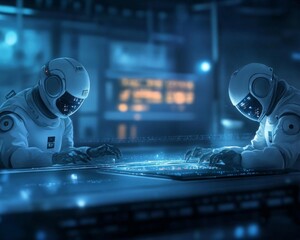 Fototapeta premium Robots exploring a hightech laboratory