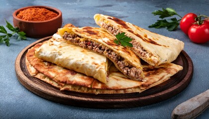 Turkish G&ouml;zleme with cheese and minced meat